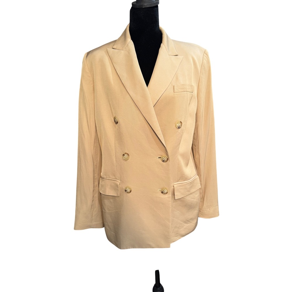 Lauren Ralph Lauren Tan Beige Double Breasted Viscose Blazer Jacket Size 8